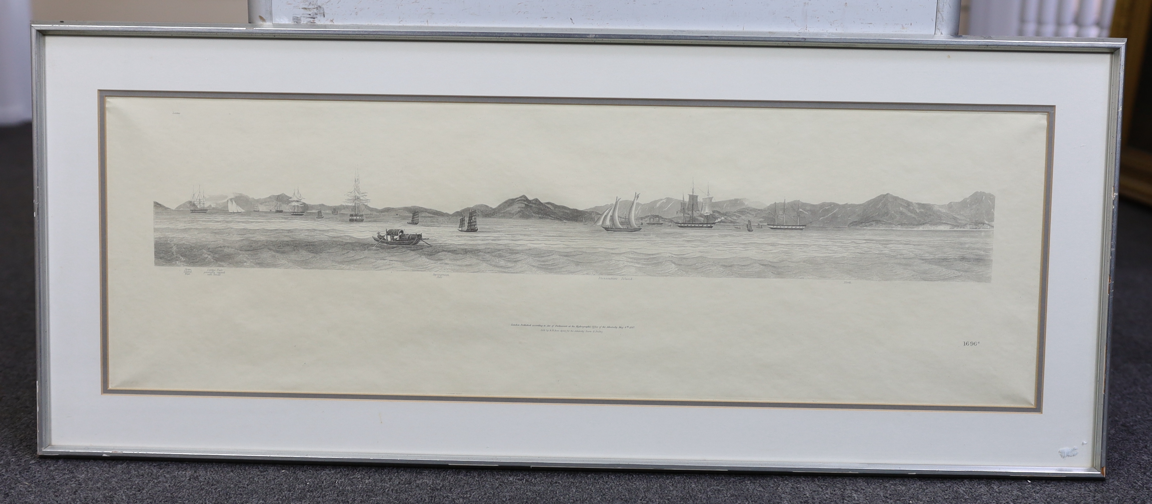 Lieutenant Leopold G. Heath for the Hydrographic Office, Hong Kong as seen from the anchorage of HMS Iris, 1846, set of three steel engravings, visible sheet 22 x 79cm